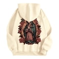 thumbnail image 4 of NinXxx Women's Word Graphic Hoodie Sweatshirt Long Sleeve Pullover Top Beige M, 4 of 5