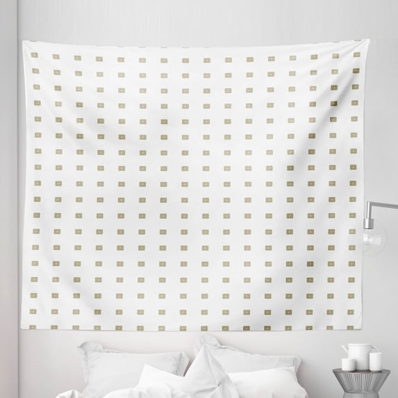 Abstract Tapestry, Small Plus Shapes in Middle of Repetitive Squares Pattern in Monochrome Style, Fabric Wall Hanging Decor for Bedroom Living Room Dorm, 5 Sizes, Dark Tan White, by Ambesonne
