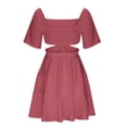 thumbnail image 3 of Birdeem Robe Mini à Manches Courtes Décontractée Unie d'Été à Col Carré pour Femmes, 3 of 5