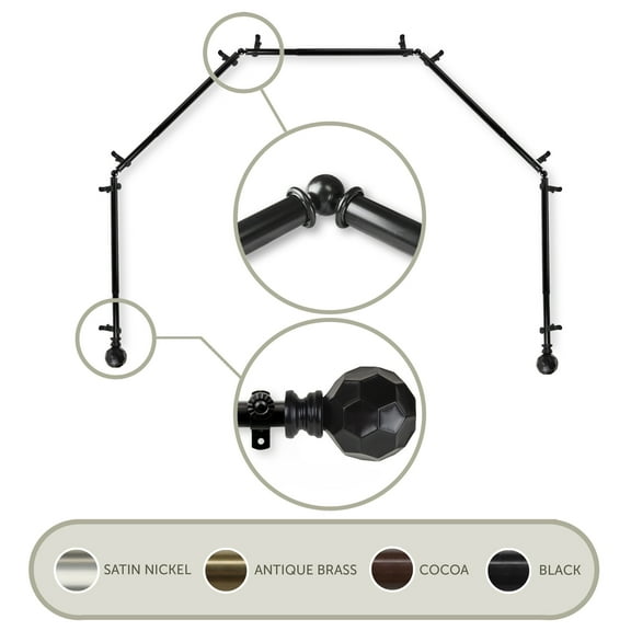 Domovina Reid 13/16-inch 5-Sided Bay WIndow Curtain Rod-Color:Black