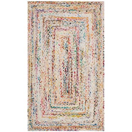 SAFAVIEH Braided Quincy Geometric Cotton Area Rug Ivory/Multi 3 x 5