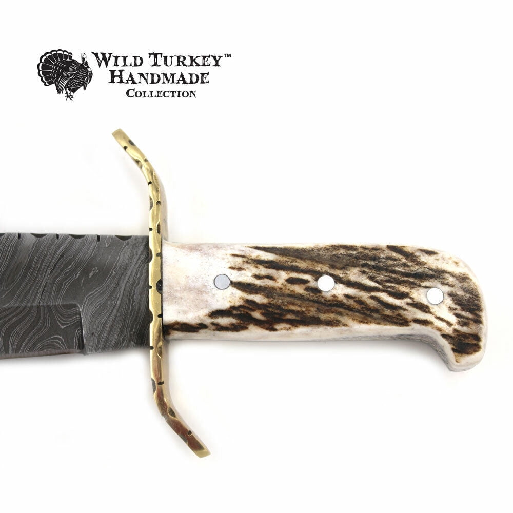 Wild Turkey Handmade Damascus Collection Fixed Blade Stag Handle Hunting Knife