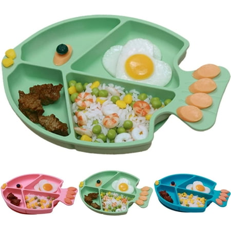 

Suction Plates for Toddler Silicone Plates for Baby Kids Infant Feeding Supplies Fits Most Highchair BPA Free Dishwasher Microwave Safe-Green Fish