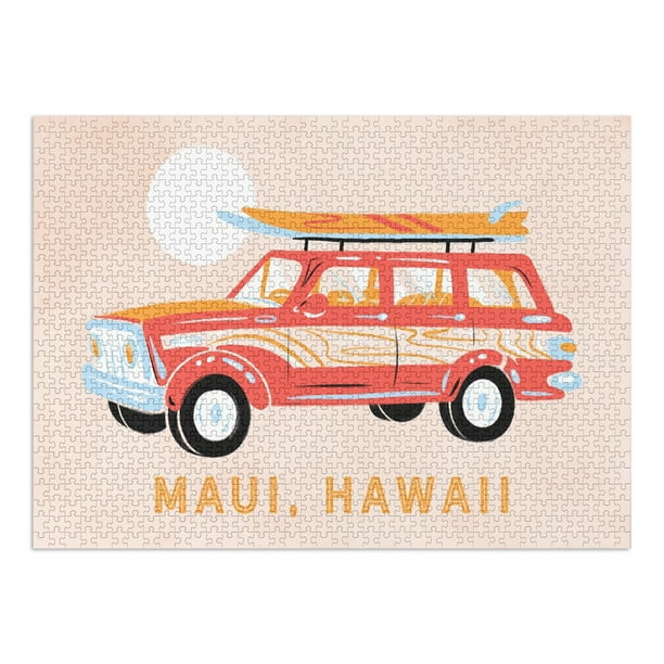 Maui, Hawaii, Secret Surf Spot Collection, Woody Wagon and Surfboards (1000 Piece Puzzle, Size