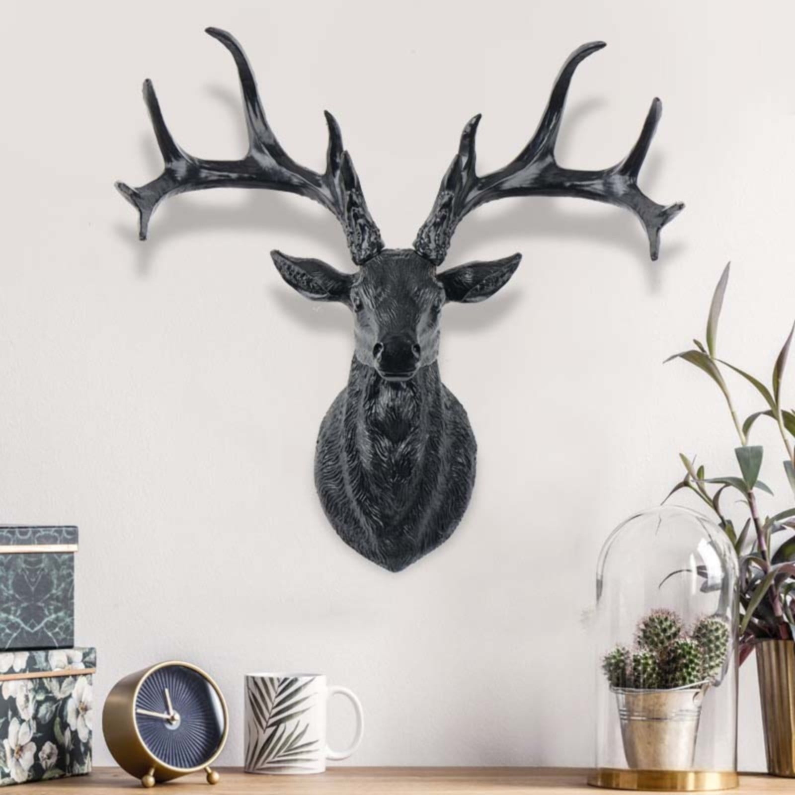 kjfeif Animal Heads Wall Decor, Faux Deer Head Mount, Animal Sculptures Wall Decor, Resin Animal Head Wall Hanging Decoration for Living Room Bedroom Kitchen Gift