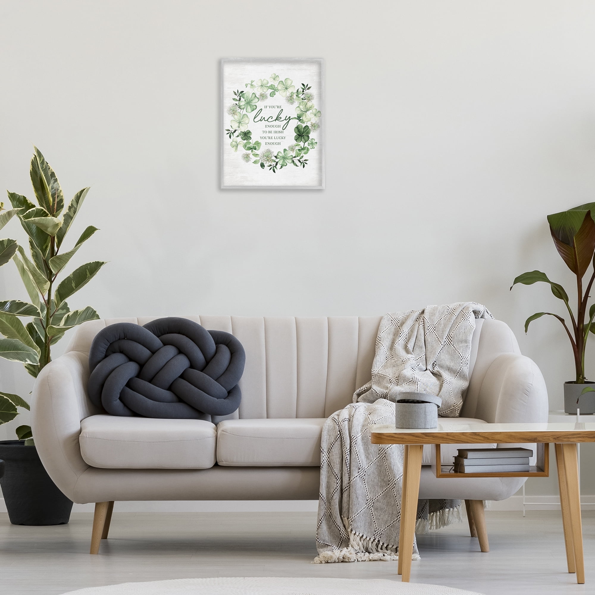Stupell Industries Inspiring Lucky Wreath Botanical & Floral Painting Gray Framed Art Print Wall Art, 16 x 20