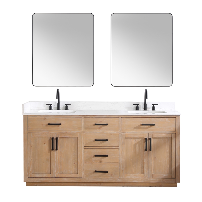 Gavino 72" Wood Vanity in Light Brown with Composite Stone Top and Mirror