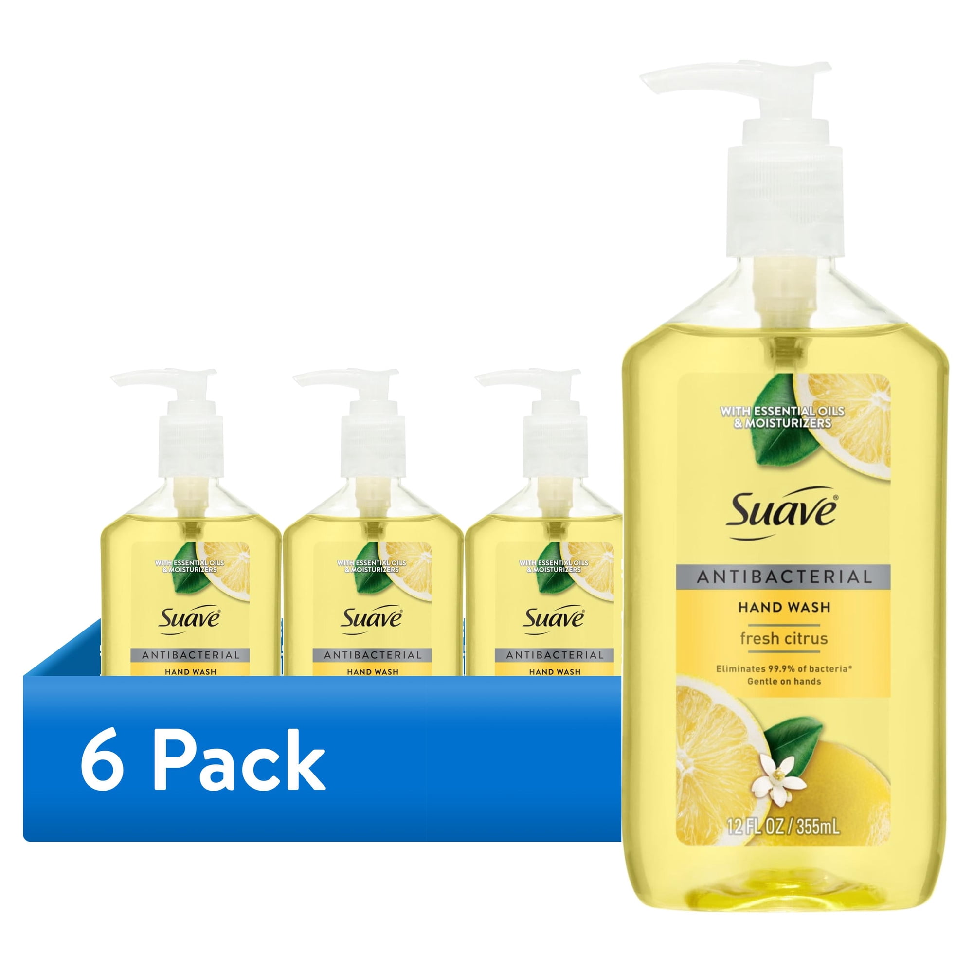 (6 pack) Suave Antibacterial Hand Wash Soap, Fresh Citrus, Kills 99.9% of Bacteria, 12 FL OZ Pump
