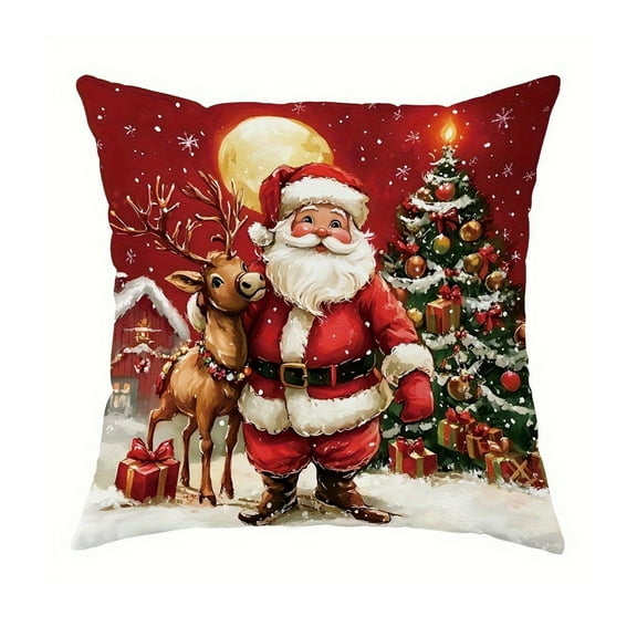 Lilixerw 4 PCS Christmas Pillow Cover,Xmas Theme Pattern Cushion Case with Hidden Zipper for Sofa Bed Living Room,Holiday Soft Xmas Party Pillowcase,18 x 18 inch