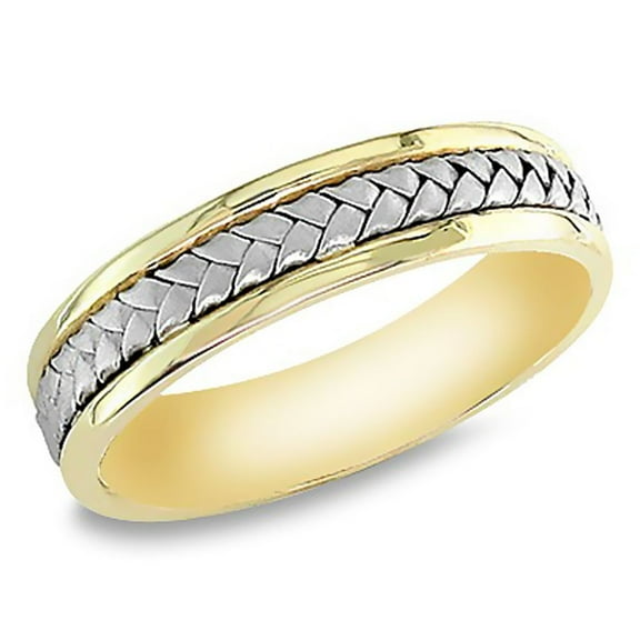 14k Two-Tone Gold 5.5MM Hand Braided Design Wedding Band Comfort fit Size 7.5