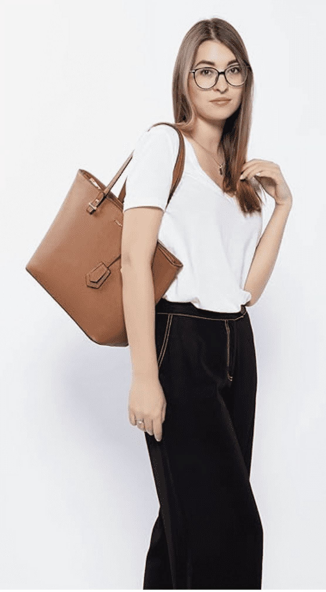 Premium Lux Details 3-Piece Leather Handbag Set for Women – Tote, Crossbody & Wristlet Purse – Elegant Designer Bags for Everyday & Travel Use Color Luggage