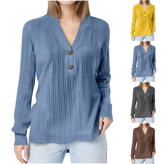 Dagugfen Plus Size Blouses for Women Long Sleeve Button V Neck Loose Casual Work Travel Tops for Going Out