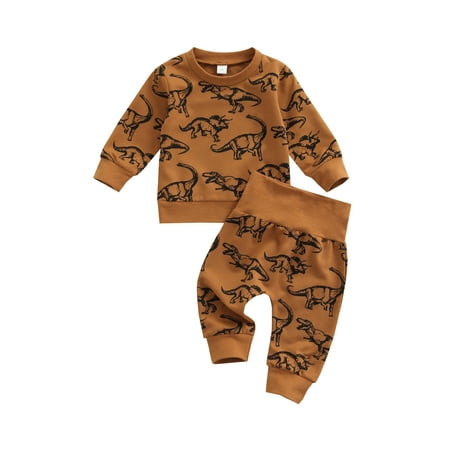 

2Pcs Baby Boy Fall Christmas Clothes Outfits Dinosaur Deer Crewneck Pullover Sweatshirt Tops Jogger Pants Set