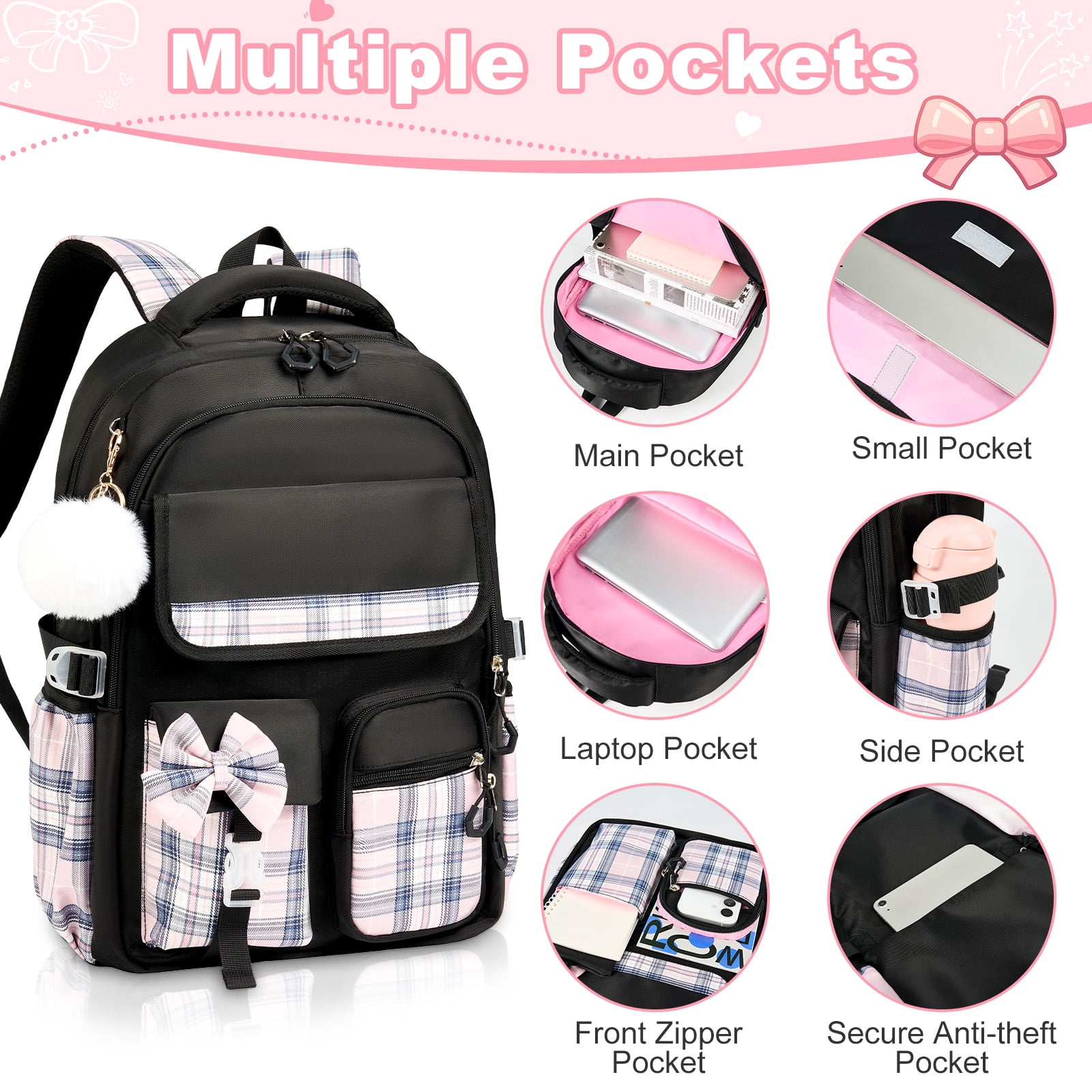 Gynky Backpack for Ages 4-12, Cute School Bag for Elementary & Middle School - Black, Great as a Back to School Gift