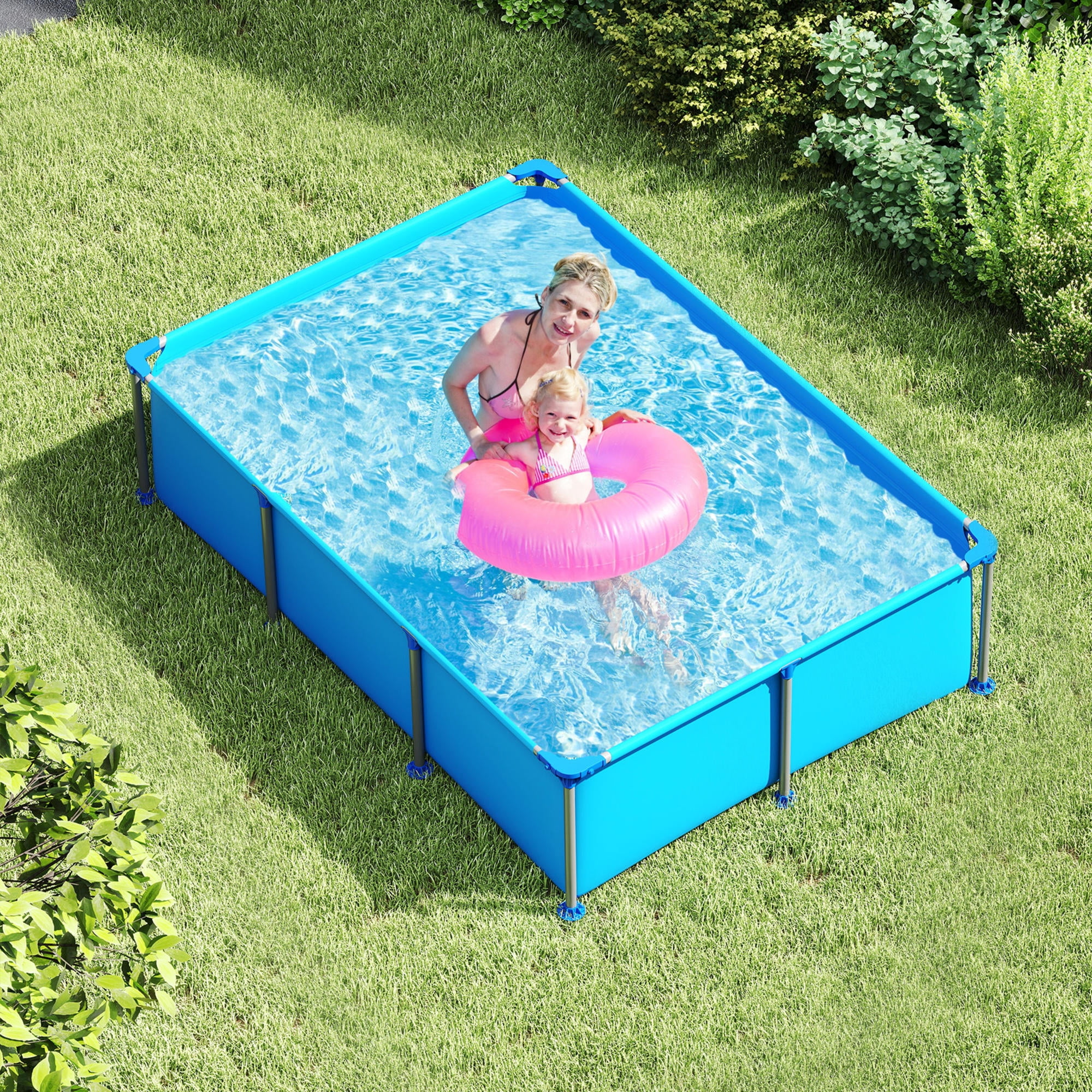 6ft Rectangular Metal Frame Above Ground Pool, 690 Gallon Family Swimming Pool with Triple-Layer PVC, for Backyard, Patio