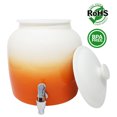 thumbnail image 1 of Premium Lead-Free Porcelain Beverage Dispenser With Matching Lid - 2.5 Gallons - Comes with Crock Ring Protector, No-Drip Chrome Painted BPA-Free Plastic Spigot Faucet and Lid - Gradient Orange, 1 of 4