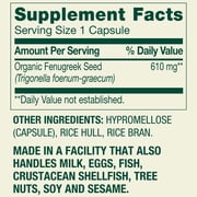Spring Valley Fenugreek Dietary Supplement Vegetarian Capsules for General Wellness, 610 mg, 100 Count