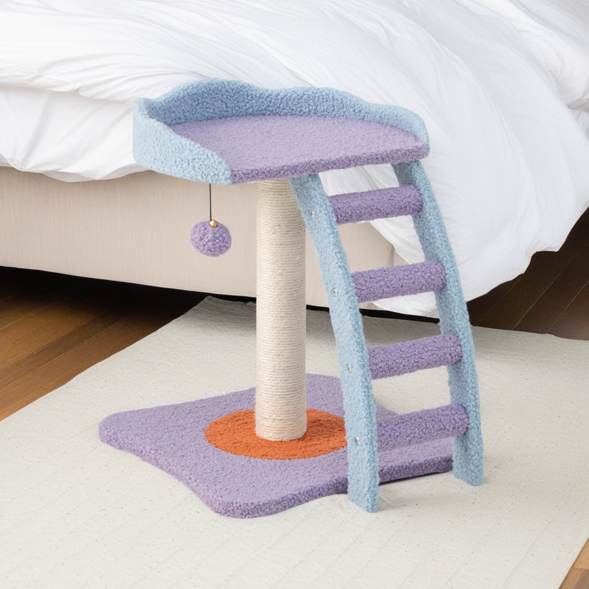 resenkos 19" Cat Scratching Post with Sisal Covered and Ladder, Cat Scratcher Post for Indoor Cats, Cozy Cat Scratch Tree Tower Cat Houses, Purple