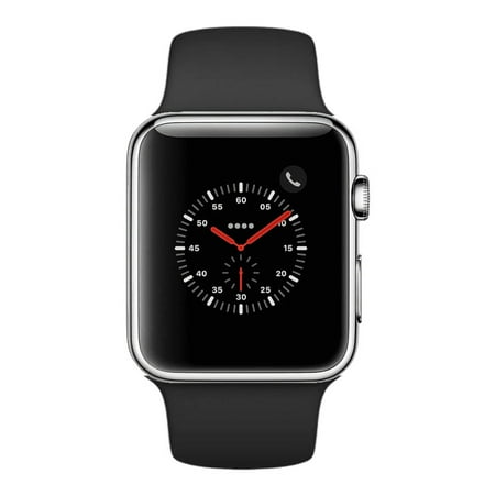 Apple Watch Series 3, 42MM, GPS + Cellular, Stainless Steel Case, Black Sport Band (Non-Retail Packaging)