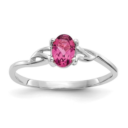 Auriga Fine Jewelry 10K White Gold Polished Oval-shaped Genuine Pink Tourmaline Birthstone Ring for Women Size- 7