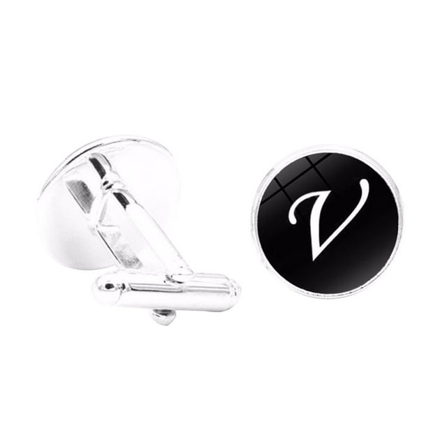 pitrice 1 Pair Men's Letter Cufflink Wedding Formal Initial Alphabet Stainless Steel Cufflink, Letter V