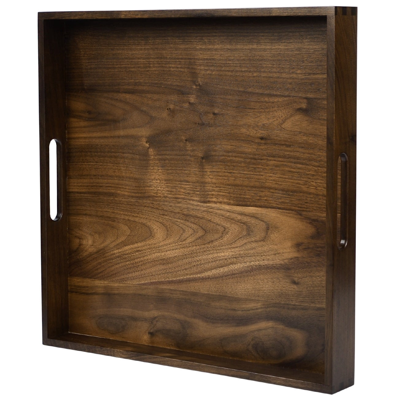 Extra Large 28" Square Walnut Wood Ottoman Tray With Handles - Solid Wood Serving Tray For Coffee Table Decor