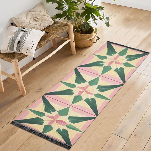 Yayeee Runner Rug for Bedroom 2'x6' Machine Washable Hallway Non Slip Mat, Pink Symmetrical Stars