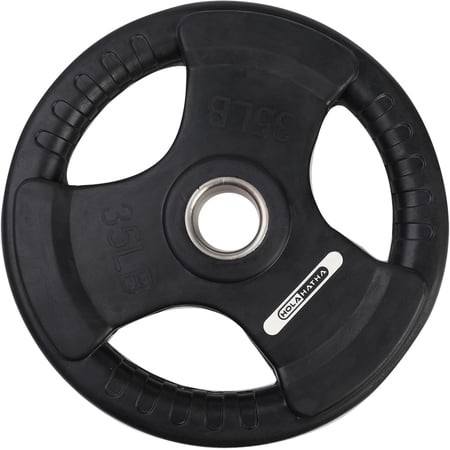 35-Pound Rubber Coated Solid Cast Iron Weight Plate with Tri Grip Handle for Full Body Strength Training Workouts, Black
