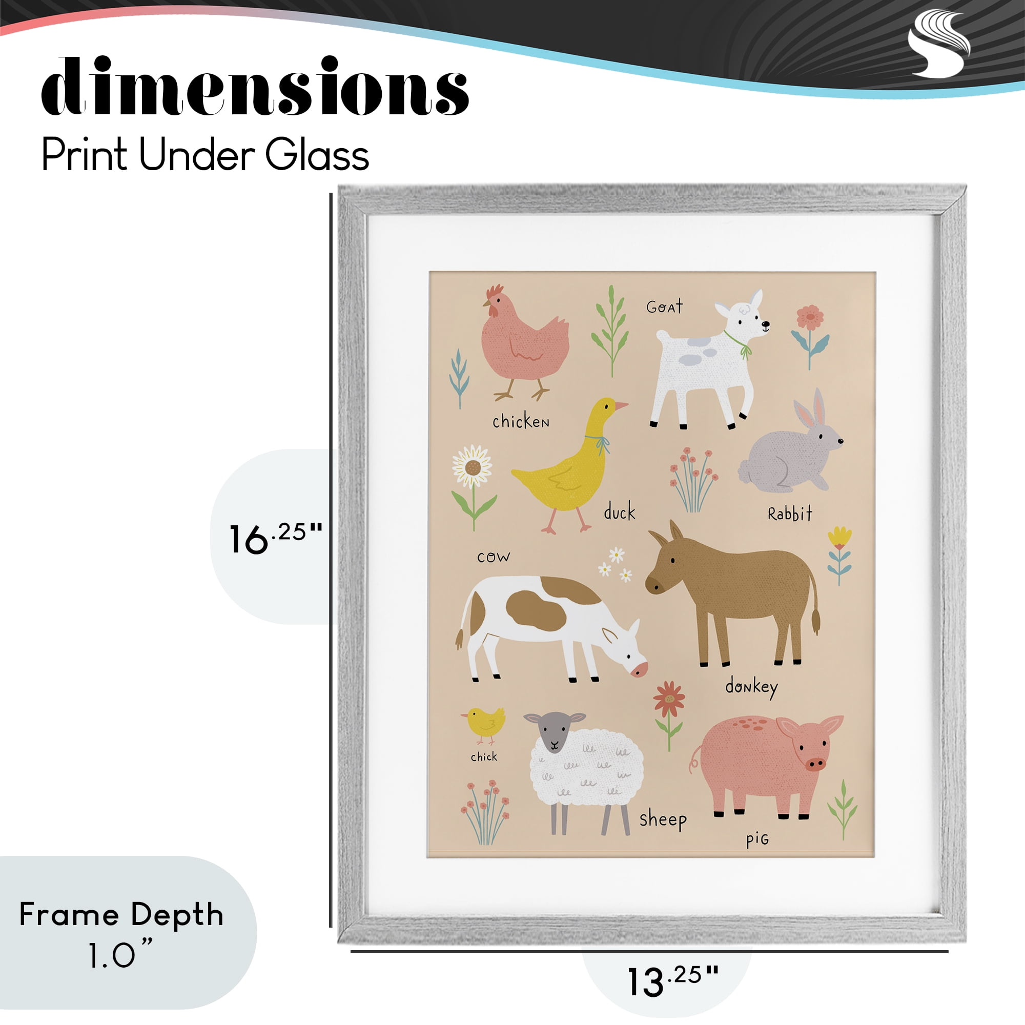 Stupell Industries Baby Farm Friends Gray Framed Print Under Glass, design by Nina Seven