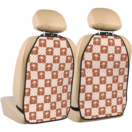 Fuzoiu Brown Palms Print 2 Pack Kick Mat Back Seat Protector With 3 Storage Pockets, Universal Car Seat Back Organizer For Kids Pets, Waterproof Backseat Protector For Most Car