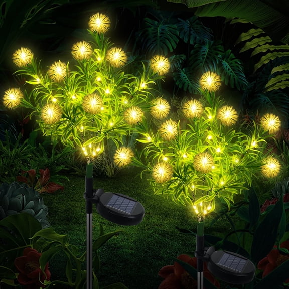 Fohil Solar Garden Lights Outdoor, 2 Lighting Modes Solar Flower LED Lights Waterproof, 2 Pack