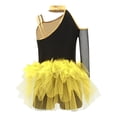 thumbnail image 7 of Aislor Girls Ballet Skirted Bodysuit Sequins Performance Jumpsuit Asymmetrical Latin Jazz Dance Dress Leotard Gold 8, 7 of 7