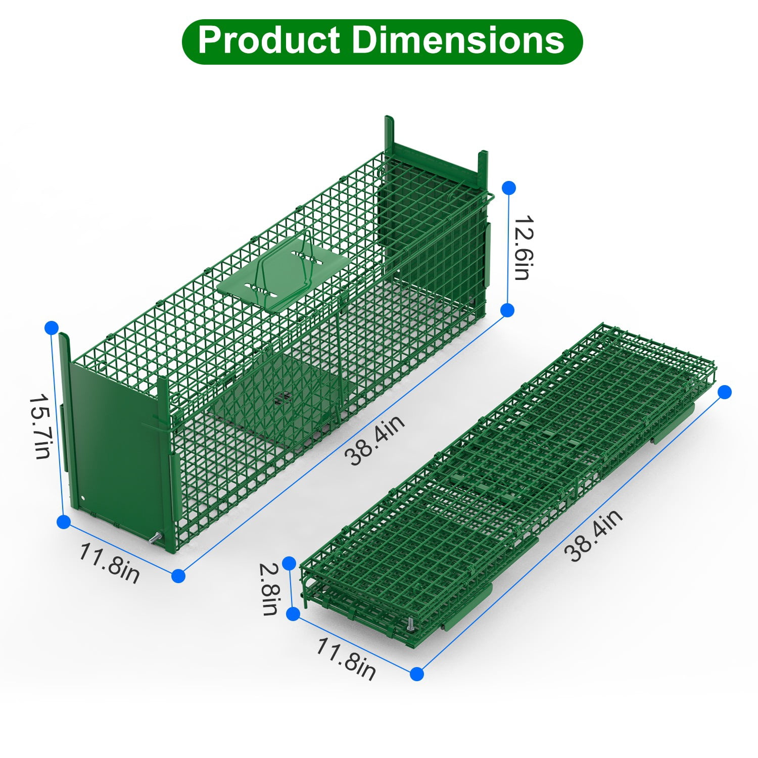 Zorpupoa 38in 2 Door Live Animal Cage Trap For Animals Under 18LBS Easy To Setup Humane Galvanized Iron Trap Cage For Raccoons Armadillos Groundhogs Muskrats Opossums Skunks
