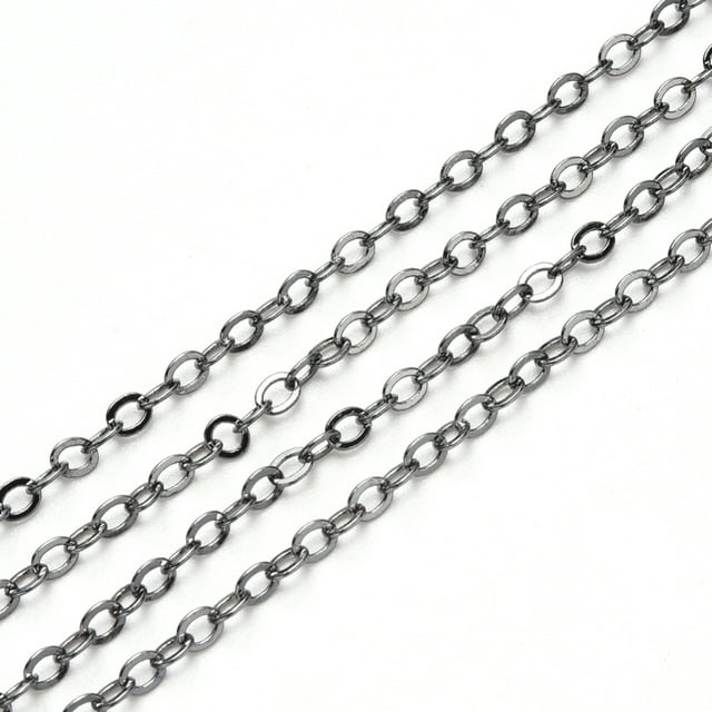 3.28 Feet Brass Cable Chains Soldered Flat Oval Gunmetal 2.2x1.9x0.3mm Fit for 0.6x4mm Jump Rings