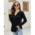 thumbnail image 2 of Womens V Neck Henley Shirts Long Sleeve Button Up Tops Casual Loose Pleated Tunic Top BlouseBlack S, 2 of 9