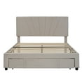 thumbnail image 3 of Queen Platform Bed Frame with Storage, Beige Velvet Upholstered Platform Bed with Headboard/Drawer, Modern Bedroom Furniture, Queen Size Bed Frame for Adult, Support 500lb, No Box Spring Needed, J1877, 3 of 20