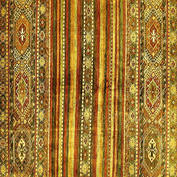 Ahgly Company Machine Washable Indoor Square Abstract Yellow Modern Area Rugs, 4' Square