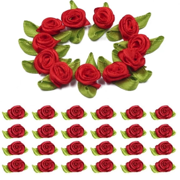 vlrwzc 50pcs Mini Roses Ribbon Flowers for Crafts, Fabric Satin Ribbon Bows, Small Rosettes Tiny Flowers for Crafts, DIY, Sewing, Wedding, Bride Gift Wrapping Decoration