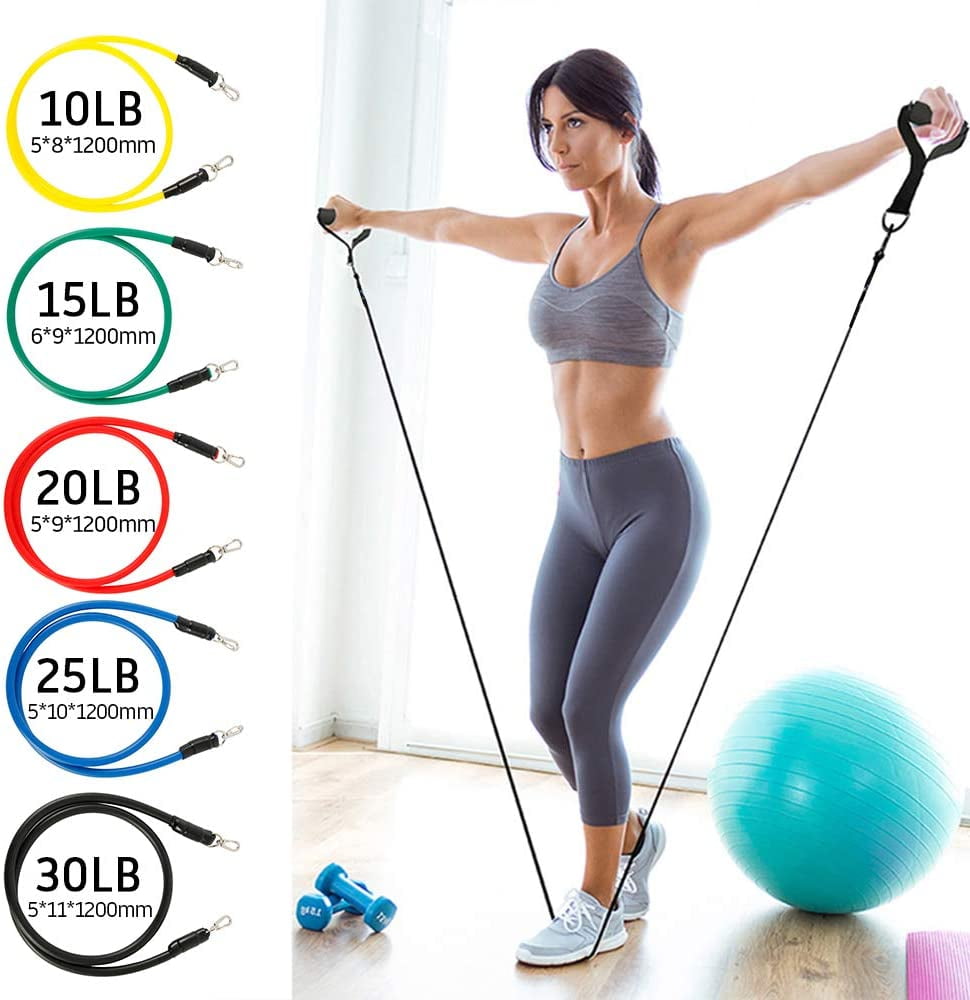 Polly House Resistance Bands Set 11 pcs Exercise Bands Yoga Pull Rope Fitness Training Tubes Handles Ankle Straps Resistance Home Workout Stackable up to 150 lbs