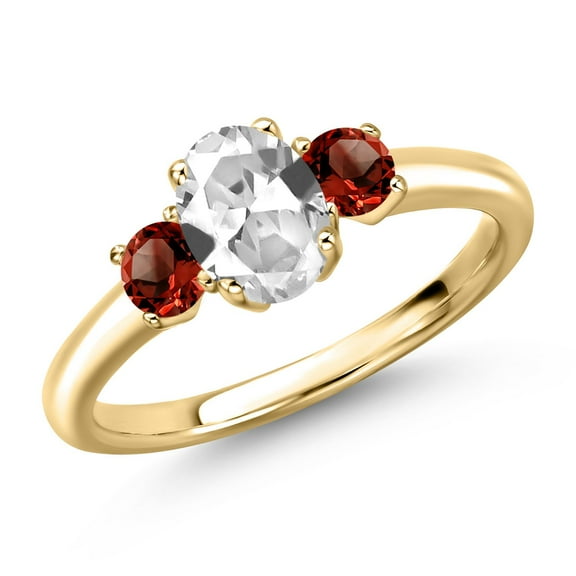 Gem Stone King 10K Yellow Gold White Created Sapphire and Red Garnet Engagement Ring for Women | 1.40 Cttw | Oval 7X5MM | Gemstone September Birthstone | Size 6