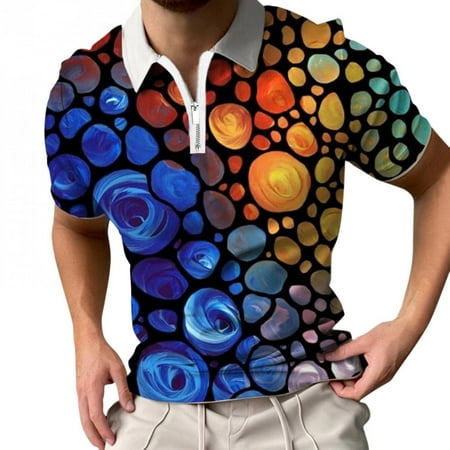 

LWZWM Mens Button Down Shirts Evening Business Tops Short Sleeve Turn-Down Collar Zipper Tops Outdoor Golf Tennis T-Shirt Cowboy Tops Bra Cami Tank Bra Bowling Tops Blue XL