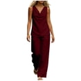 thumbnail image 2 of LEKWK Two Piece Sets for Women Summer Cowl Neck Sleeveless Loose Fit Tops and Wide Leg Pants Matching Set Fashion Beach Vacation Casual Outfits, 2 of 7
