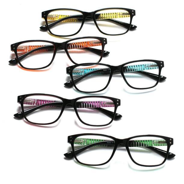 Kerecsen 5 Pack Women's Reading Glasses Fashion Stripe Spring Hinge