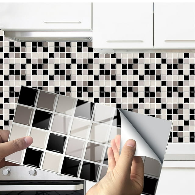 Aursykel Premium PVC Imitation Tile Stickers for Kitchen Bathroom Walls and Floors Easy to Install Long Lasting Adhesive Crystal Film Design Suit for Home 12 Pack