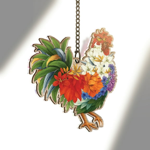 Lotusprinthandmade Colorful Chicken Lovers Custom Shape Window Hanging Suncatcher 3.5in, chicken window hanging, funny chicken glass ornament