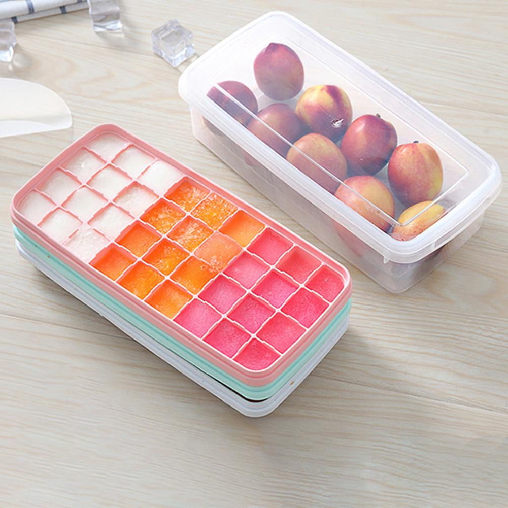Ice Cube Tray with Lid and Bin, Easy Release 38 Ice Mold Trays for Freezer, Plastic Storage Container with Removable Scoop, Ices Cube Maker Tray & Mold for Whiskey Cocktail Tea Coffee