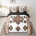thumbnail image 3 of Homewish Bohemian Aztec Triangle Bedding Comforter Set 7 Pieces, White Brown Southwestern Style Full Bedding Set, Teens Kids Women Men Reversible Fitted Sheet Flat Sheet, Microfiber Bedroom Decor, 3 of 8