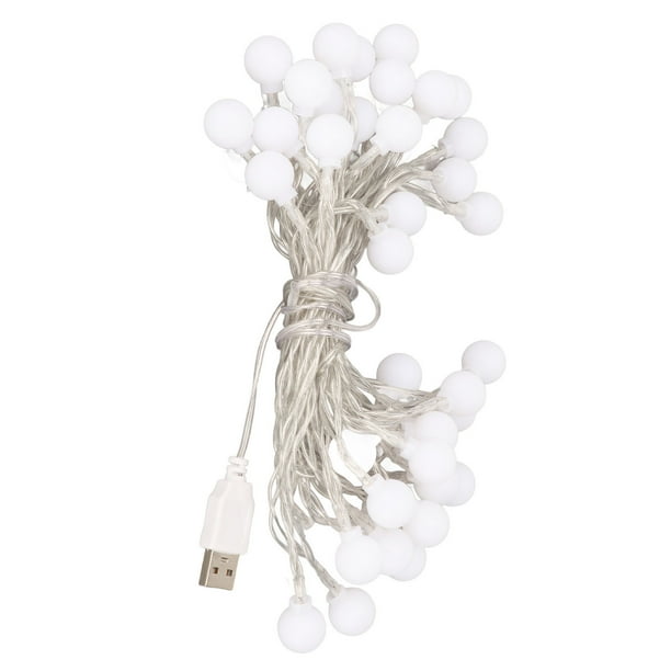 Cadena de luces LED con forma de bola, resistente al agua, con puerto USB, fuente de alimentación, decorativas, para dormitorio, boda, fiesta, color blanco cálido, 6 m/19,7 pies, 40 luces