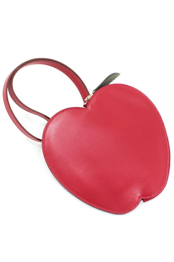Pre-Owned Herms Pochette Pomme Apple Pouch with Handle, Rouge vif Tadelakt x Chevre...
