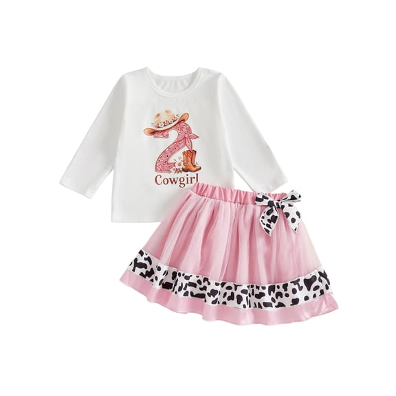 RUINIXCW Toddler Girl Birthday Outfit Long Sleeve T-Shirt and Layered Tulle Skirt
